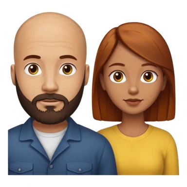 Couple. A bald man with dark brown beard and a girl with light skin. She has dark yellow brown auburn hair. Different skincolor. sticker