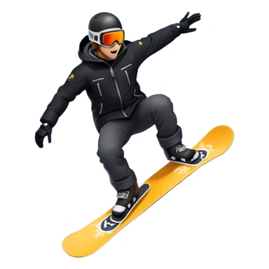 An icon showing a snowboarder performing an exciting jump on a snow-covered slope. The background features towering mountains, snow-covered trees, and a bright, clear sky. Transparent background highlights the speed, agility, and thrill of snowboarding. sticker