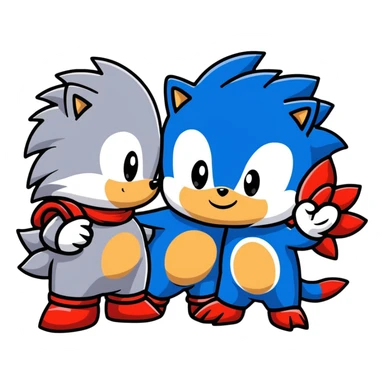 Sonic the blue hedgehog, Shadow the black and red hedgehog, and baby Silver the white hedgehog holding hands together in a line sticker