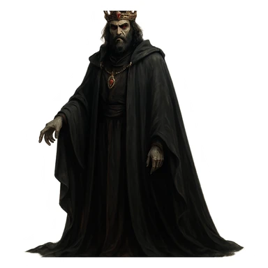 prince of darkness, regal yet sinister, wearing a crown and flowing dark robes, fully depicted sticker