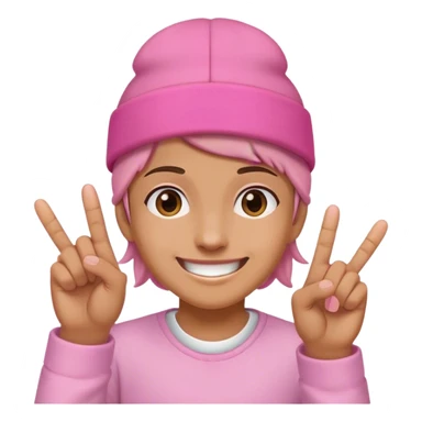 Smiling with both middle fingers up and a pink on on the head sticker
