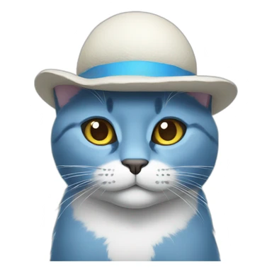 Blue cat with a white mushroom hat sticker