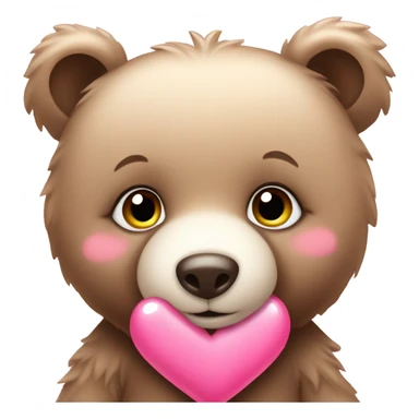 Cute baby bear with pink heart sticker
