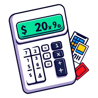 calculator with price tags and trending charts sticker