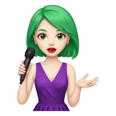 female joker with dress, microphone, singing sticker