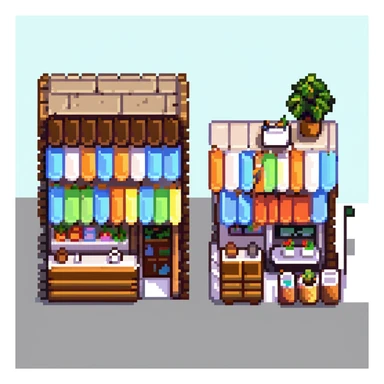 small city shops and cafe with outdoor seating sticker