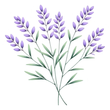 simple flower branches. The art style is clean line art with delicate watercolor textures, pastel colors, and a dominant palette of lavender, soft lilac, and muted purple. sticker