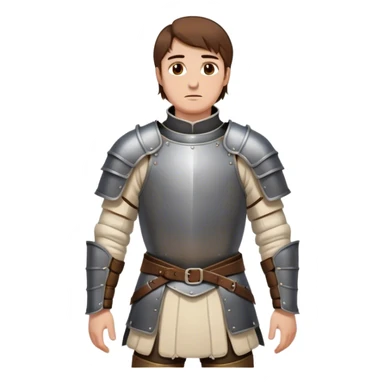 medieval battle armor worn by a DnD themed fantasy character. basic heavy plate cuirass over a padded gambeson with a high steel collar. armor only above the waist. The armor full waist. The character's haven't arms. character is brown hair brown eyes short straight hair white man. sticker