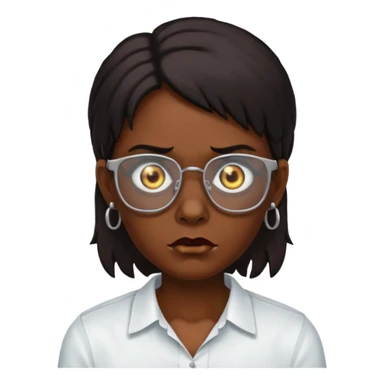 A zombie wearing a white shirt, dark skin, medium-length dark hair, earrings, and glasses, on a white background, facing forward. sticker