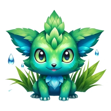 Elemental grass-type-water-type magical colorful exotic animesque Pokémon-Fakémon-animal-creature sticker