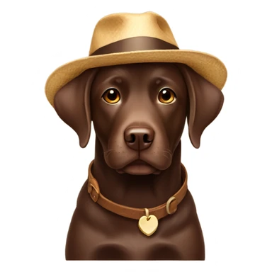 Chocolate Labrador wearing a hat sticker