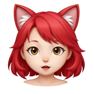 very cute anime cat-girl with small cat ears, red blowing hair sticker