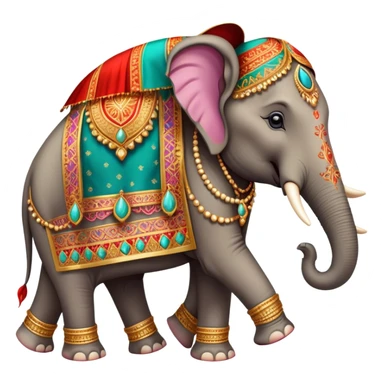 Decorated Indian elephant – Cinematic Realistic Decorated Indian Elephant, depicted as a majestic elephant adorned with vibrant, ornate ceremonial decorations and rich, colorful fabrics, set against a festive Indian backdrop with warm golden lighting that highlights its cultural significance. sticker
