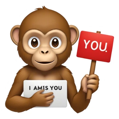 monkey holding sign that said i miss you santi sticker