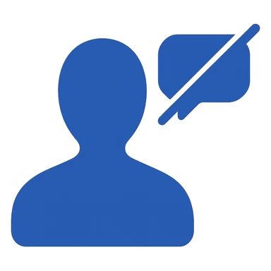 Disengaged user silhouette with a crossed-out chat bubble in minimal modern icon style, blue color variation, no background. sticker