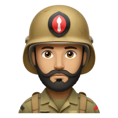 VERY TIRED, swarthy, Iraqi soldier in a helmet, helmet without insignia, with a beard sticker