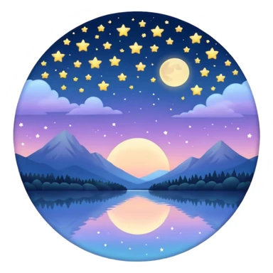 "Design a calming circle emoji for evening reflection. Soft moonlight, gentle stars, peaceful twilight sky, or spiritual symbols. No people - emphasize tranquil colors, night sky elements, and serene spiritual imagery." sticker