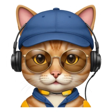 Cat sunglasses earphones cap  sticker