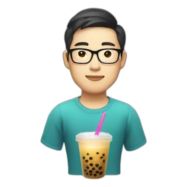 Apple style Asian developer with glasses and a cup of bubble tea sticker