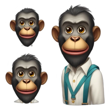 Funny Mandrill with a human look bold with beard wears a shirt and Suspenders in the shirt neck a butterfly like a clown putting his index finger in his nose sticker