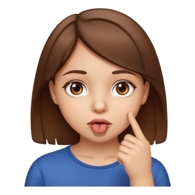 Emoji Fille cheveux long et brun yeux brun avec un doigt dans la bouche comme le truc baka sticker
