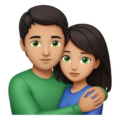 i want a emoji picture of a romantic hug with a latin guy and a dark hair girl with green eyes sticker