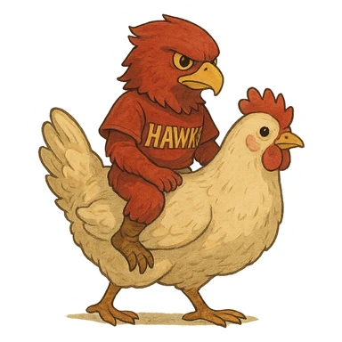 ghibli style red hawk mascot riding a chicken sticker