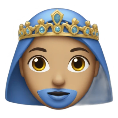 A veiled girl wearing blue clothes with a studded crown sticker