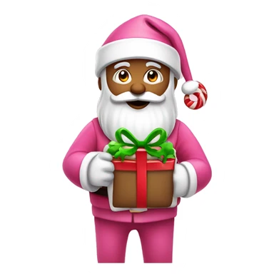 Pink Santa holding candy cane and gifts sticker