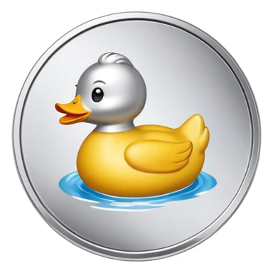 silver coin with a rubber ducky on it, the entire coin and duck are silver sticker