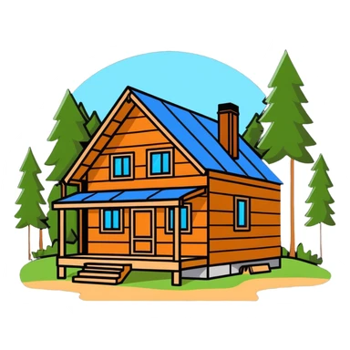 wooden cabin retreat under construction nestled in nature sticker
