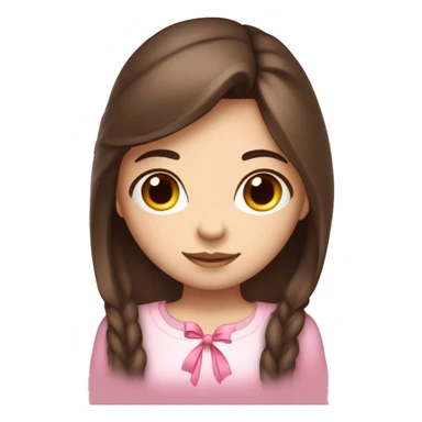 cute girl with dark long straight brown hair with pink bow in hair on the side white skin tone and pink shirt sticker