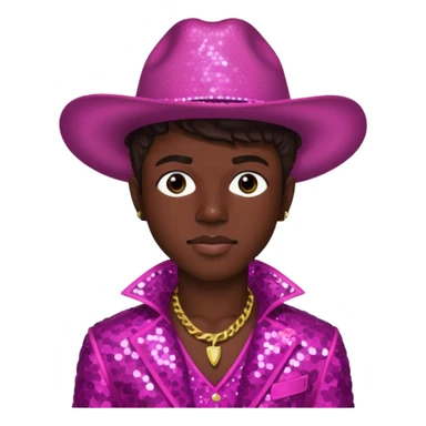 Lil Nas X with dark brown hair, dark pink sequin outfit sticker