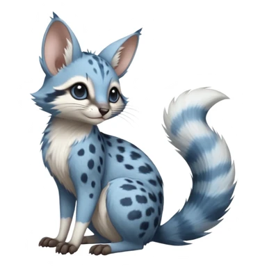 Blue-pointed, grey, soft natural realistic romantic vintage antique divine beautiful elegant pretty precious cute young youthful  Fakémon-Pokémon-alien-opossum-squirrel-feline-serval-caracal-chinchilla-Minccino-Cinccino-Meowstic-rodent-hybrid-creature with a big fluffy bushy tail (full body) sticker