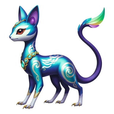 Shiny Colorful Futuristic Ornate Oriental Painted Asian Vernid-Trico-Meloetta-Latias-Koraidon-Peppercat-Protogen-Pokémon-Digimon-Fakémon-fusion-hybrid-creature sticker