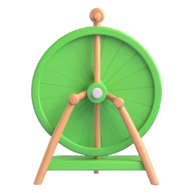 A 3D cartoon-style spinning wheel with alternating green and white sections sticker