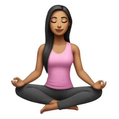 Realistic Hispanic girl with long straight hair and makeup  wearing pink doing yoga sitting on yoga mat  sticker
