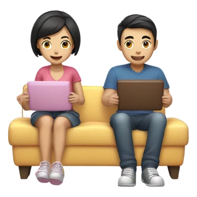 Cute Asian Couple sitting together and having fun playing video games sticker