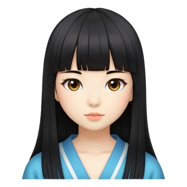Japanese girl with straight bangs and long straight black hair sticker
