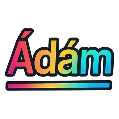 Ádám name in modern colorful gradient font with dark outline, partially or fully underlined below the name, transparent background, in the style of sample images sticker