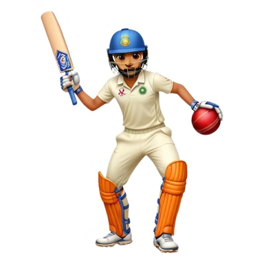 Cinematic Realistic Cricket Pop Culture Emoji, depicted with a dynamic, action‚Äêpacked scene capturing the spirit of India's beloved sport rendered with vibrant textures and energetic lighting. sticker