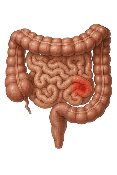 intestino anatomico realistico con red spot di infiammazione sticker