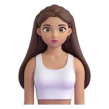 beautiful girl, long straight brown hair, brown eyes with lashes, wearing a white crop top, tan skin sticker