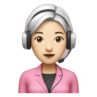asian woman Employee with white skin and black eye and headphone with microphone who is wearing pink office clothes sticker