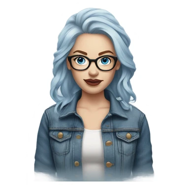 Hyper Realistic pale beautiful tattooed woman with glasses and blue eyes wearing denim jacket sticker