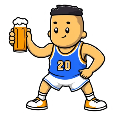 Lanky basketball player with a beer sticker