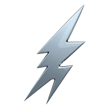 A lightning bolt emoji made of polished silver chrome, sharp yet rounded edges, glossy metallic surface, soft reflections, minimal futuristic design, iOS emoji style, centered, clean white background sticker