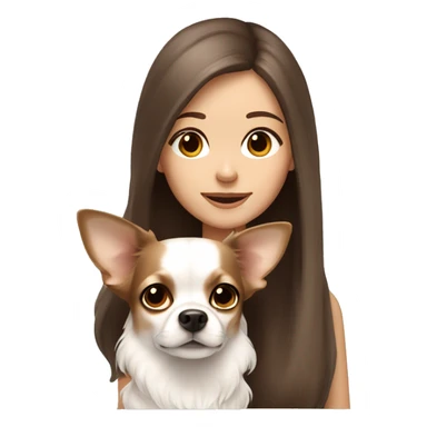 medium brown hair girl with white long haired Chihuahua (with light brown ears) sticker