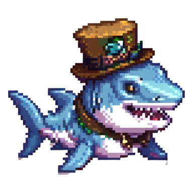 pixel art shark wearing a tophat sticker