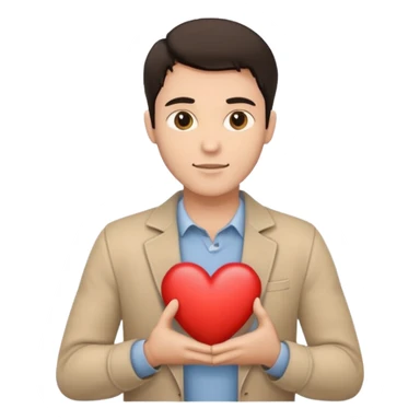 A white handsome man with dark hair and beige clothes with beige heart in his hands sticker